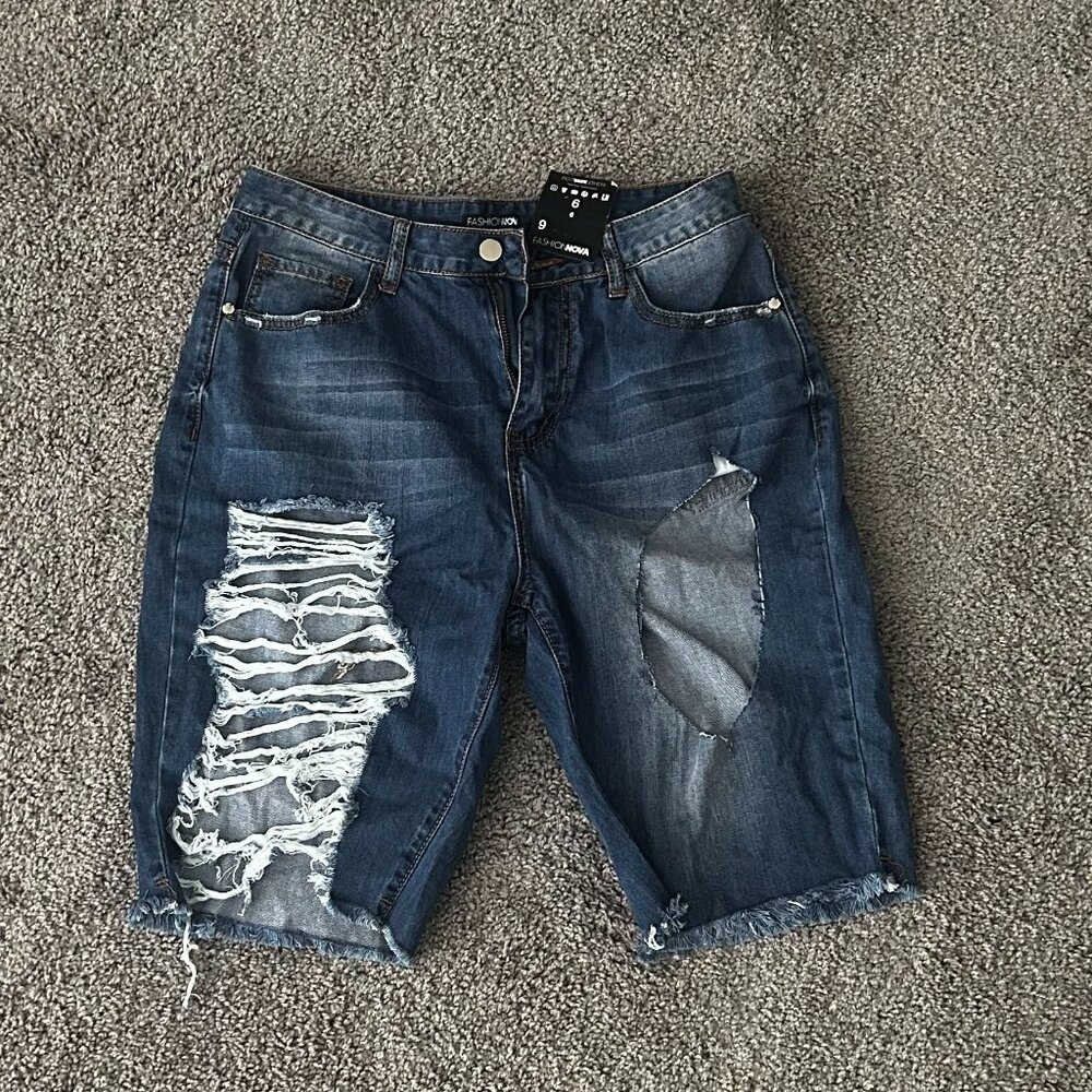 distressed jean shorts